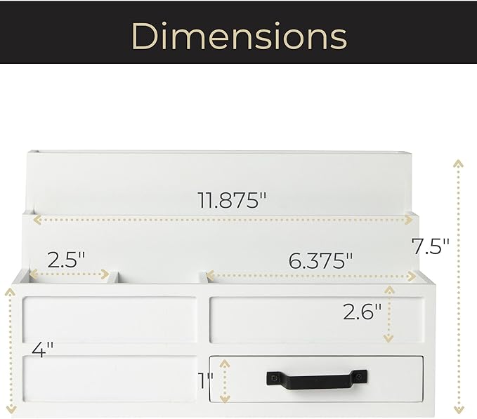 BLU MONACO | White Desktop Organizer with Drawer Storage | Tabletop Organizer with Drawers for Paper Bills Mail | Wooden Mail Organizer for Countertop Workspace - Image 6