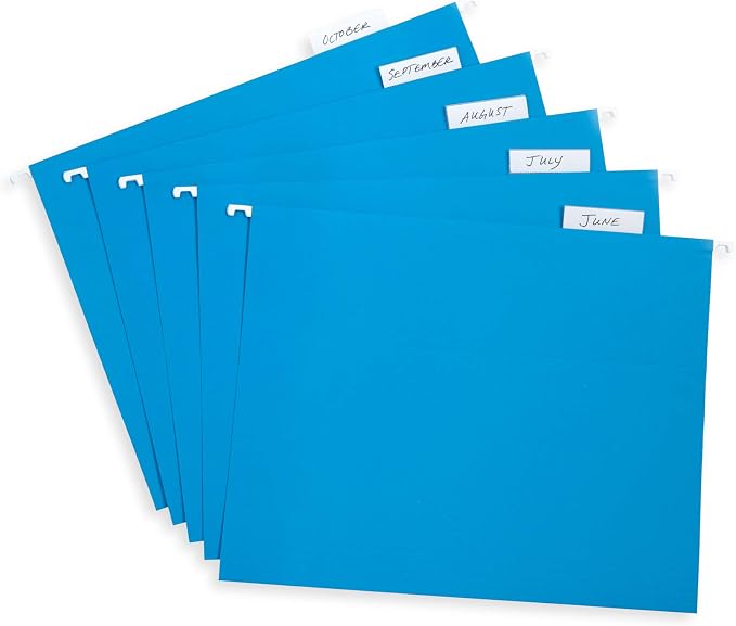 Blue Summit Supplies 50 Hanging File Folders, Letter Size, Blue | Reinforced letter size, 1/5 cut tabs, plastic tabs and inserts included, for filing cabinet, home, and office - Image 6