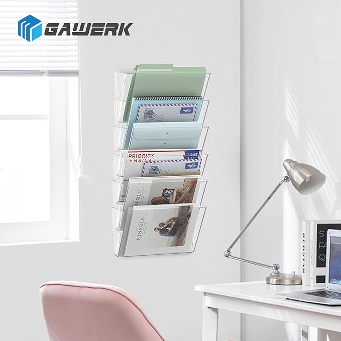 Gawerk Clear Acrylic Single Pocket, Plastic Hanging Wall Mount File Holder for Office Home (Clear, 5 Pack) - Image 7