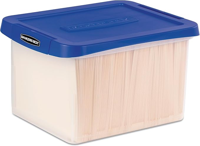 Bankers Box Heavy Duty Plastic File Storage, Letter/Legal Files, 14" X 17.38" X 10.5", Clear/Blue, 2/Pack - Image 4