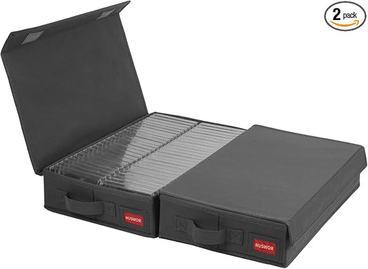 NUSWOR Minimalist Storage Box (Cassette Tape), Stackable with Lid - Holds 96 Cassettes, 16.34x9.25x3.4 Inches - Grey, 2 Count by NUSWOR