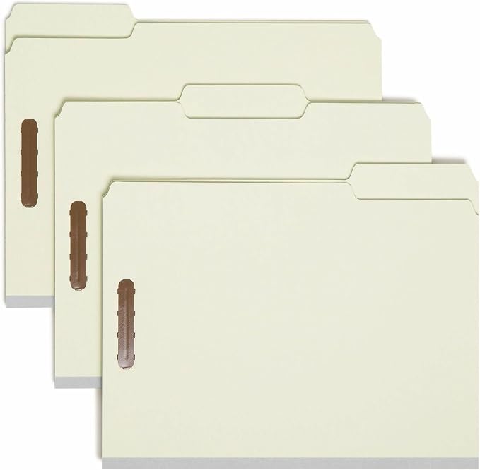 Smead 100% Recycled Pressboard Fastener File Folder, 2 Fasteners, 1/3-Cut Tab, 1" Expansion, Letter Size, Gray/Green, 25 per Box (15003) - Image 3