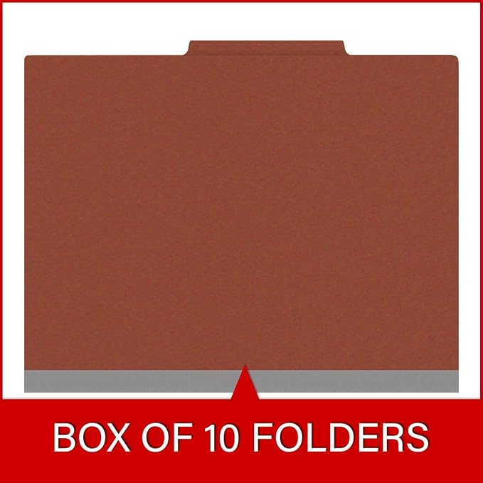 25 Pt. Pressboard Classification Folders, 2/5 Cut ROC Top Tab, Letter Size, 1 Pocket Divider, Brick Red (Box of 10) - Image 6