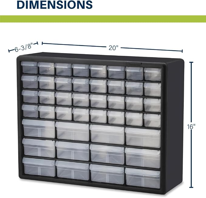 Akro-Mils 44-Drawer Plastic Drawer Storage Cabinet for Garage Organization, Bead Organizer, Building Bricks Storage, Teacher Toolbox, Makeup Organizer, 20-Inch W x 6-Inch D x 16-Inch H, 10144 Yellow - Image 2