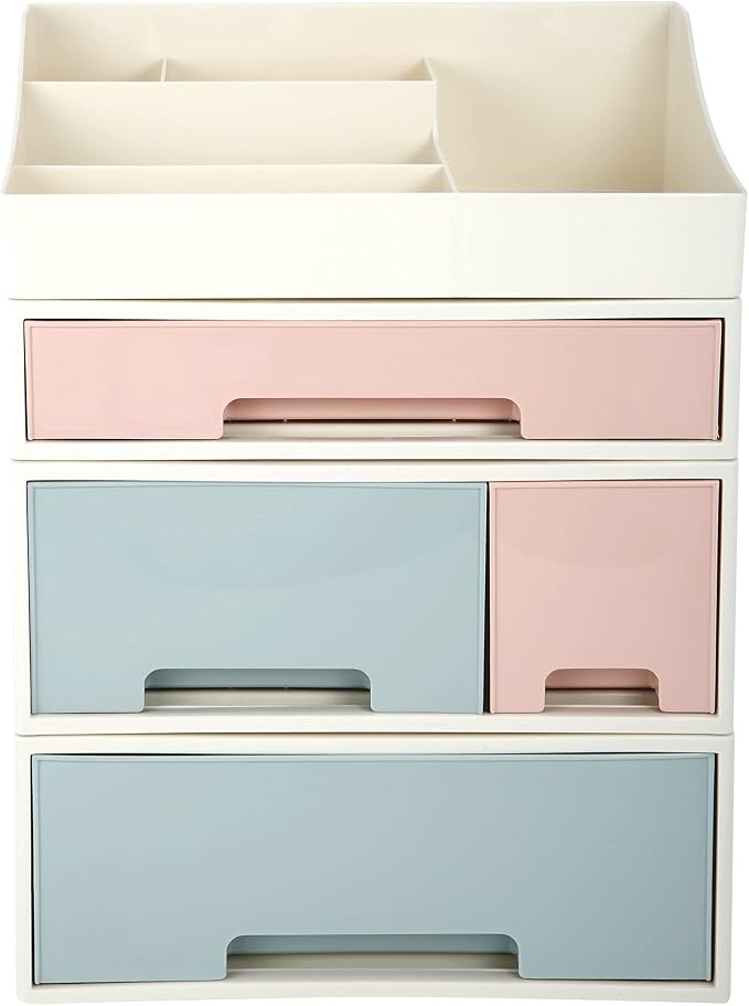 Makeup Organizer, Cosmetic Storage Box, [TCDF-09] Desktop Stationery, Remote Control Storage Box, Kitchen Spices Organizer Box, 4 Pieces 4 Drawers, 5 Slots, Blue, Pink and Green Assortment by ROSELIFE