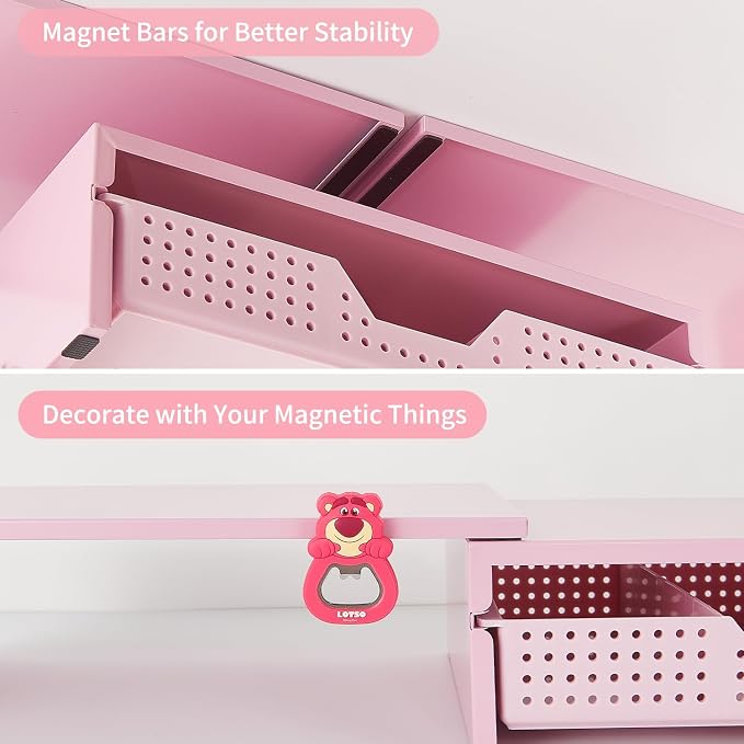 LEKETREE Dual Monitor Stand Riser with Drawer, Desk Organizer and Accessories, Pink Monitor Stand for Desk, Desktop Stand for Computer, Laptop, TV and More (Pink) - Image 5