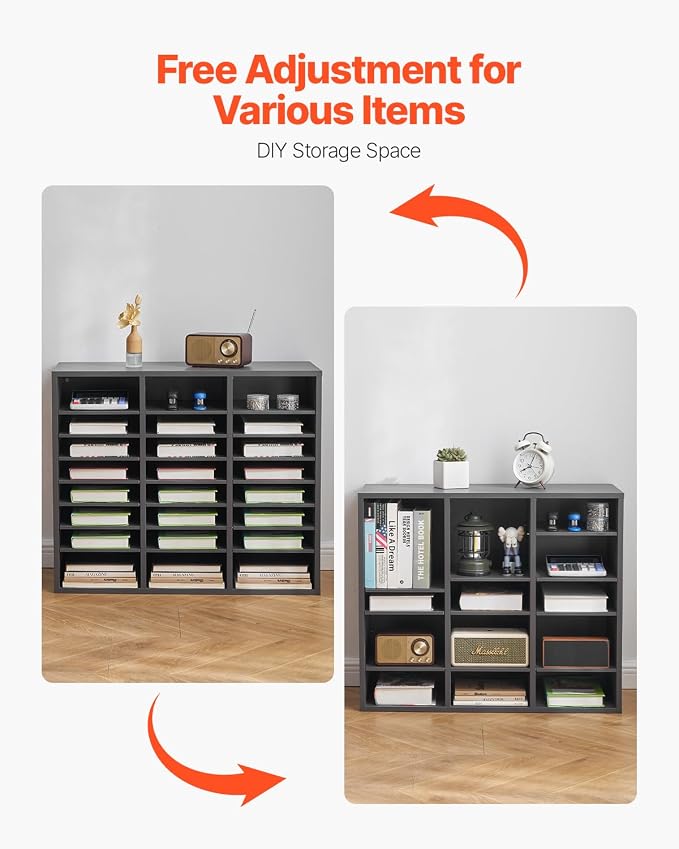 VEVOR Literature Organizer, 24 Compartments Office Mailbox with Adjustable Shelves, Wooden Mailbox Sorter Medium Density Fiberboard Office Home Classroom Storage for Files, Documents, Papers, Grey - Image 5