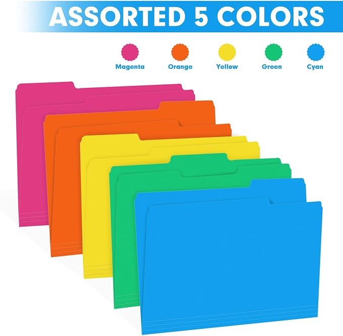 File Folder, RAZCC 250 Pack 1/3 Cut Tab Colored Folders, Colored File Folder Letter Size for Office Classroom Use, Folders with Tabs Assorted 5 Colors - Image 6