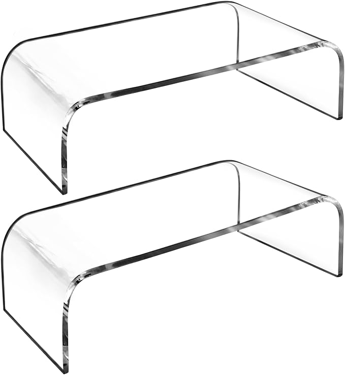 AMT 2 Pack Acrylic Laptop Monitor Stand & Computer Riser with Cat Keyboard Protector, Space-Saving Design, Extra Storage, Clear Shelf - Ideal for Monitors, Laptops, Printers, Desktop Decor by AMTSupply