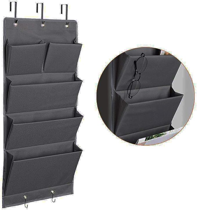 5 Pockets Over the Door File Organizer Wall Hanging File for Office Home | Hanging Storage with Hooks, Wall Mount Folders Document Holder for Notebooks, Paper, Mails, Filing, Supplies, Closets (Gray) - Image 8