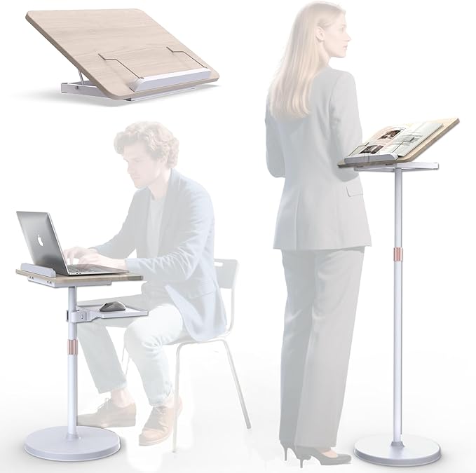 Lectern Podium Stand - Dual-Use Floor and Desktop Book Holder Stand, Height Adjustable Podium Lectern for Church, Weddings,Speech,Classroom,Speech-White by Haweah