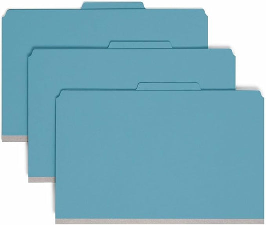 Smead PressGuard® Classification Folder with SafeSHIELD® Fasteners, 2 Dividers, 2" Expansion, Legal Size, Blue, 10 per Box (19204) by SMEAD
