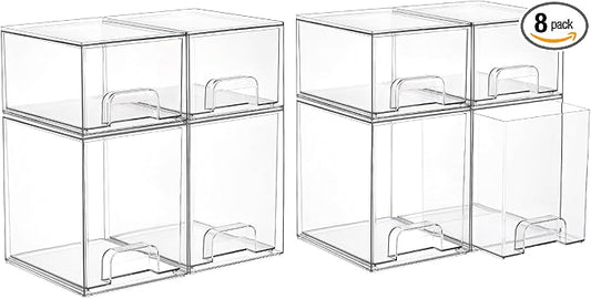 Vtopmart Stackable Storage Drawers Set of 8, Clear Plastic Organizer Bins for Baby Bottle, Beauty Supplies Storage, Ideal for Kichen Countertop, Vanity, Bathroom, Cabinet, Pantry Organization by Vtopmart