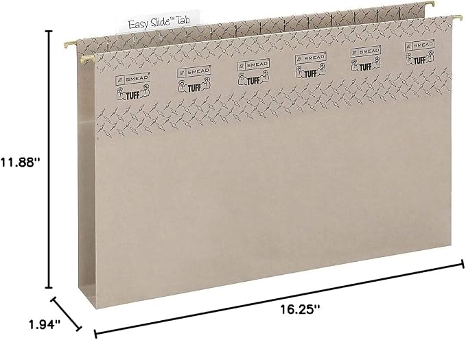 Smead TUFF Extra Capacity Box Bottom Hanging Folder, 1/3-Cut Easy Slide Tab, Steel Gray, 18 per Box (2" Expansion, Legal) - Image 9