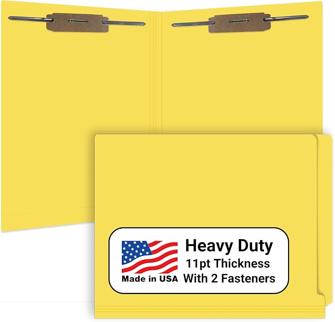 Yellow File Folders, USA Made, Doctor Stuff, Two 2" Bonded Fasteners, Durable 11pt, Reinforced End Tab File Folders with 2 Prongs, Colored Medical Charts and Patient Chart, Box of 50 by DoctorStuff