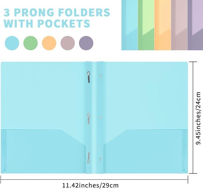 100 Pcs Cute Plastic Folders with Pockets and 3 Prongs, Pastel Colors, Durable File Folders with Fasteners and Pockets for Documents, Tear Resistant Office, School Supplies - Image 4