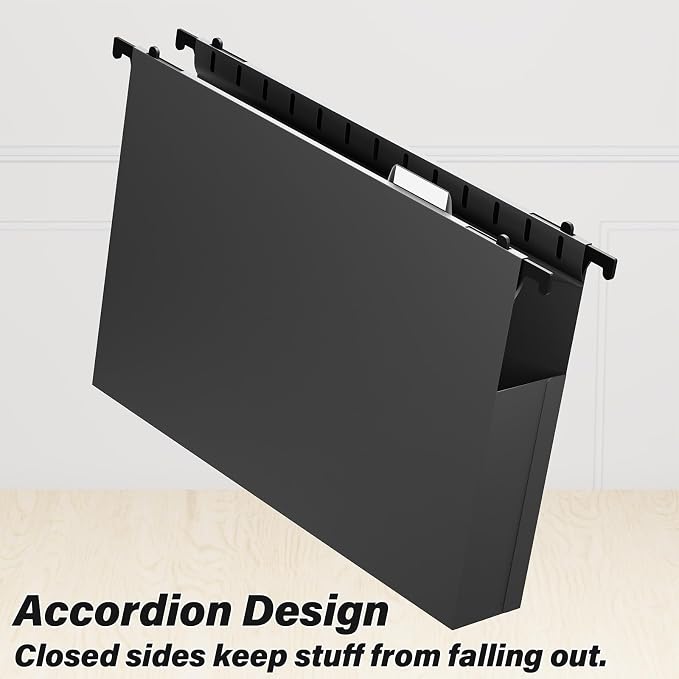 Ansook 24 Pack Plastic Legal Hanging File Folders,1” & 2" Expanding Accordian Pocket,Heavy Duty for Filing Cabinet,Insertable Tabs,Black Legal Size Hanging Folders,Hard and Durable Hang Folders,Black - Image 6