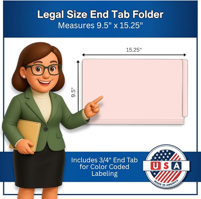 Pink File Folders, Doctor Stuff, Legal Size Reinforced End Tab Folder with 2" Bonded Fastener on Inside Front and Back, 14 pt Stock, Box of 50 - Image 2