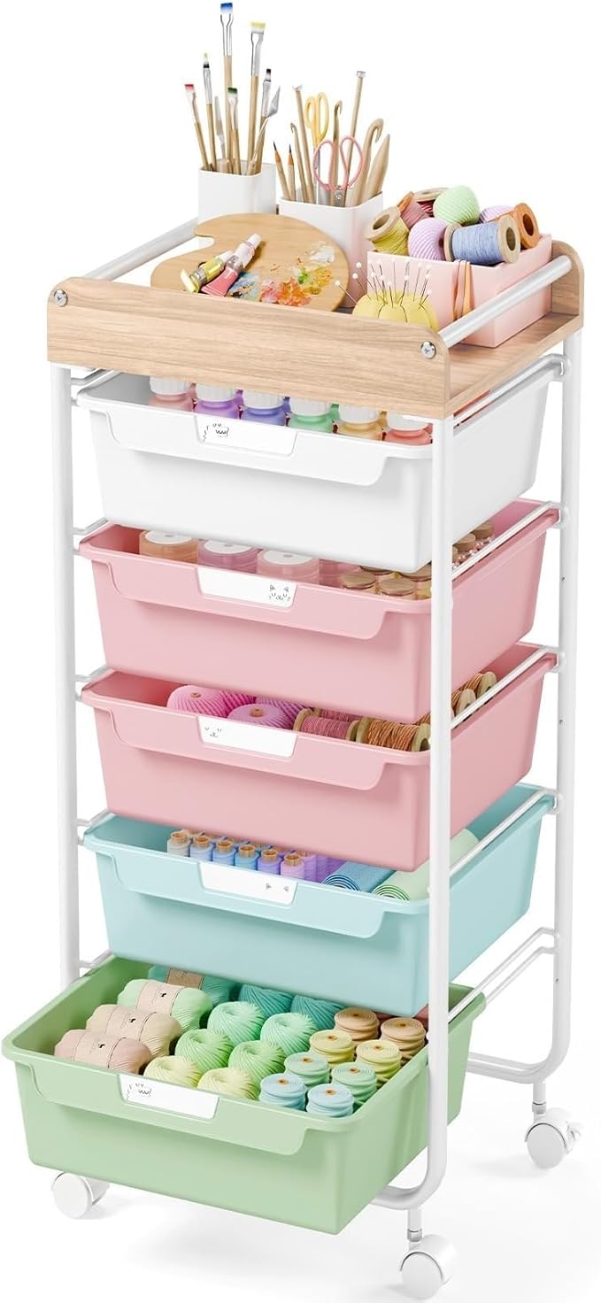 Utility Cart with 5 Drawers, Art Cart for Teacher Kid, Colorful | Rolling Storage Cart for Crafters Artists Student Storage Arts Crafts & Study Supplies in Craft Room Dorm Classroom Kids Room by APEXCHASER