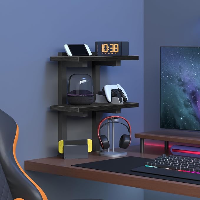 MAHANCRIS Clamp On Desk Organizer, 2-Tier Desktop Bookshelf, Adjustable Desk Storage Shelf, Metal Frame, for Office, Study and Game Room, Black DSBK3501 - Image 4