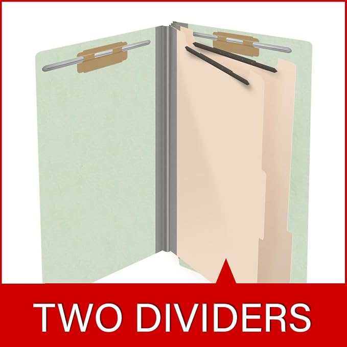 Ecom Folders End Tab Pressboard Classification Folders | Legal Size 25 Pt Stock with 2 Dividers and 2" Tyvek Expansion | Medical, Legal & Office Records Organizer | Pale Green, Box of 10 - Image 8