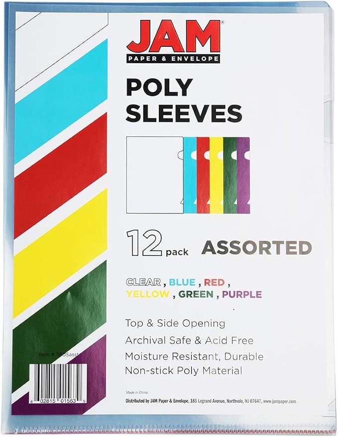JAM PAPER Plastic Sleeves - Letter Size - 9 x 11 1/2 - Assorted Color Project Pockets - 12 Page Protectors/Pack - Image 5