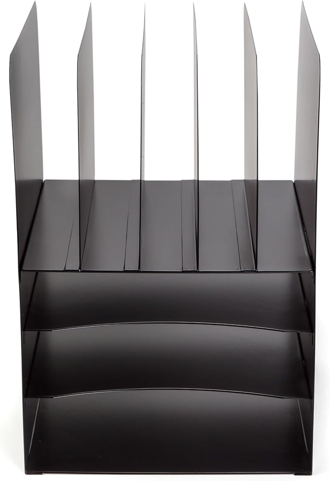 Huron Desktop File Binder Organizer Storage, Combination Vertical 5/Horizontal 3 Slot Compact Letter Tray, Black Steel - Image 4