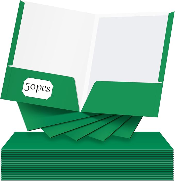 Jutom 50 Pcs 2 Pocket Glossy Paper Folders Glossy Paper Laminated Portfolios, Letter Size, Presentation Folders with Pockets for Office Teacher Worker Supplies(Green Color) by Jutom