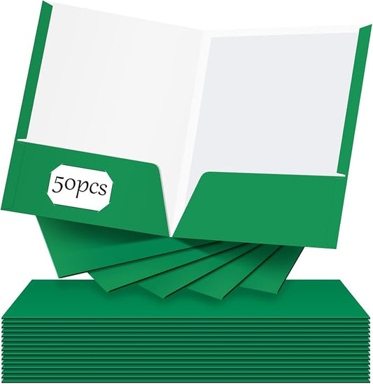 Jutom 50 Pcs 2 Pocket Glossy Paper Folders Glossy Paper Laminated Portfolios, Letter Size, Presentation Folders with Pockets for Office Teacher Worker Supplies(Green Color) by Jutom