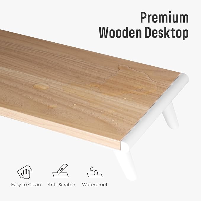 loukin Monitor Stand Riser for Desk, 22.4" × 8.2" Computer Stand, Wood | Supports 22 lb, No Installation Required, Water-Resistant Surface, Fits Laptops and Printers, Ergonomic Design - Image 9