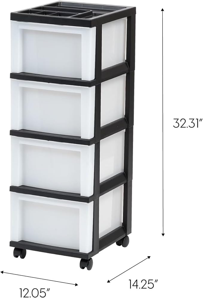 4-Drawer Narrow Plastic Storage Cart, with A Top Storage Compartment, Multi-functional Mobile Storage Cabinet, Suitable for Offices, Dormitories, and Craft Rooms. (Black) - Image 3