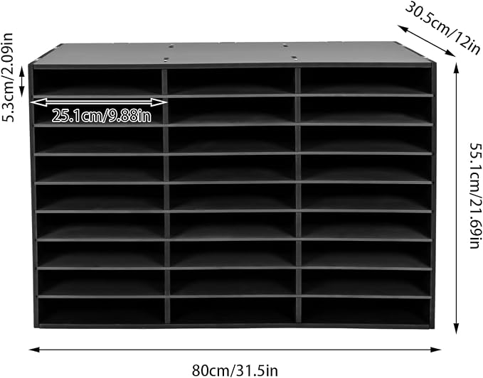 Literature Organizer - 27 Slots Compartments Desktop File Sorter,W31xH21IN Mail Center & Paper Storage Cabinet for Home, School & Office (Black) - Image 4