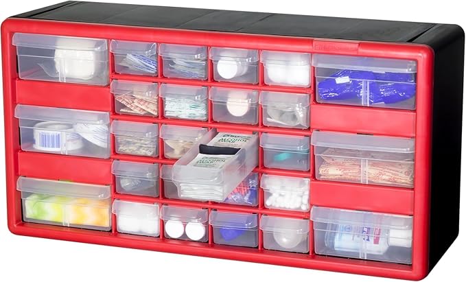 Akro-Mils 26-Drawer Plastic Drawer Storage Cabinet for Garage Organization, Bead Organizer, Building Bricks Storage, Teacher Toolbox, Makeup Organizer, 20-Inch W x 6-Inch D x 10-Inch H, 10126 Red - Image 11