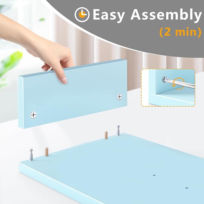 TAVR Dual Monitor Stand Riser, Wooden Computer Monitor Stand for 2 Monitors | Extra Long Multifunctional Desktop Organizer Riser for TV, PC Monitor, Laptop, Printer, Max 43.3" Length, Blue - Image 8