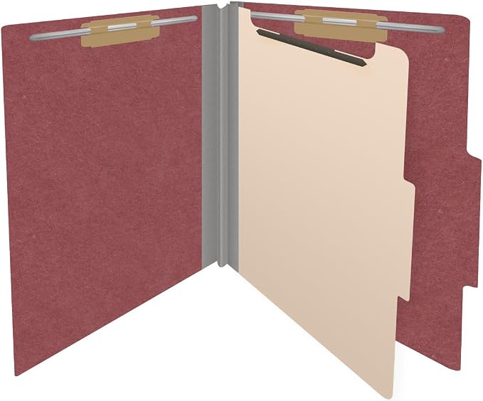25 Pt. Pressboard Classification Folders, 2/5 Cut ROC Top Tab, Letter Size, 1 Divider, Dark Red (Box of 10) - Image 4