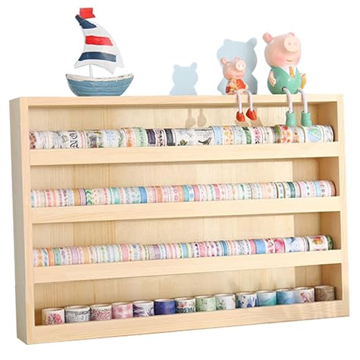 4 Layers Wood Washi Tape Box Organizer Storage with Hanging Hook,Masking Tape Desktop Tape DIY Sticker Roll Tape Cutter Holder Storage,Divider Closet Container Holder for Sewing,Thread by JforSJizT