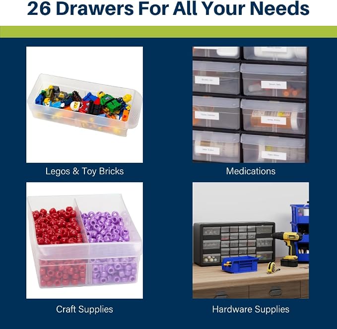 Akro-Mils 26-Drawer Plastic Drawer Storage Cabinet for Garage Organization, Bead Organizer, Building Bricks Storage, Teacher Toolbox, Makeup Organizer, 20-Inch W x 6-Inch D x 10-Inch H, 10126 Red - Image 5