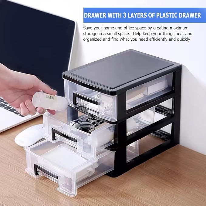 3 Tier Plastic Drawer Organizer Storage Box for Desk, Cosmetics, Jewelry, Office Supplies, Home Organization (8.46" x 5.9" x 7.48") - Image 4