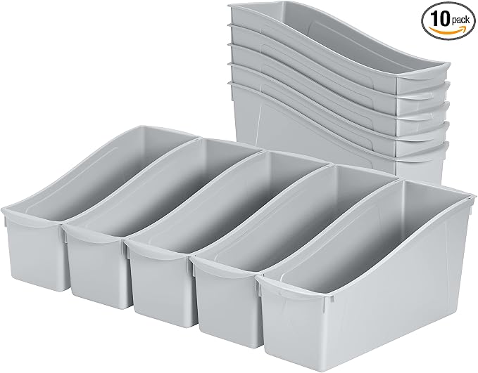 ECR4Kids Linking Plastic Storage Book Bin, Multipurpose Organization, Light Grey, 10-Piece by ECR4Kids