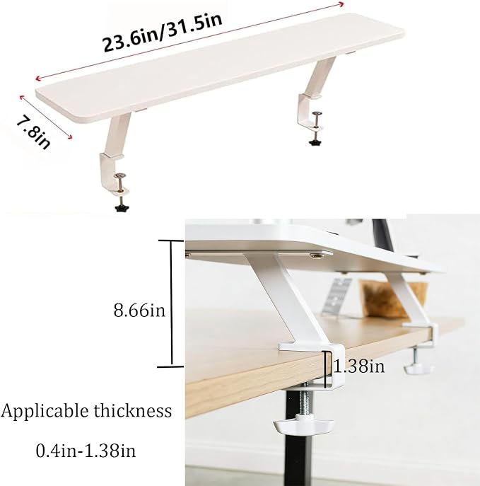 VXHCS Clamp On Desk Organizer Shelf, Desktop Extender Storage Organizer Portable No Drill Required Adjustable Floating Desks Shelf for Home Office Dorm Workstation and Study Space (31.5"x7.9") - Image 2