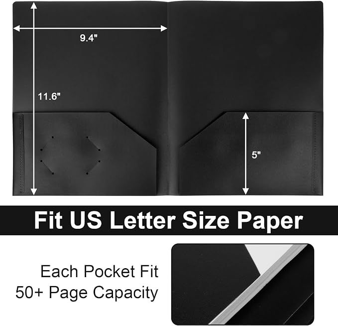 12-Pack Plastic Folders with Pockets,2-Pocket Poly Folders Holds 8-1/2" x 11" Paper for School/Office/Home, Black - Image 4