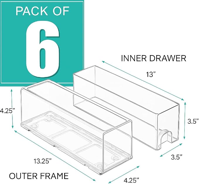 Sorbus Small Clear Storage Drawers (6 Pack) – Stackable Organizer Bins with Pull-Out Drawers for Kitchen, Pantry, or Fridge – Acrylic Storage Bins with Handles - Image 3