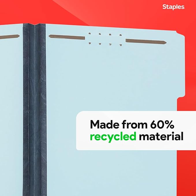 Staples® 60% Recycled Pressboard Classification Folder, 2" Expansion, Letter Size, Blue, 25/Box (ST384868/384868) - Image 5