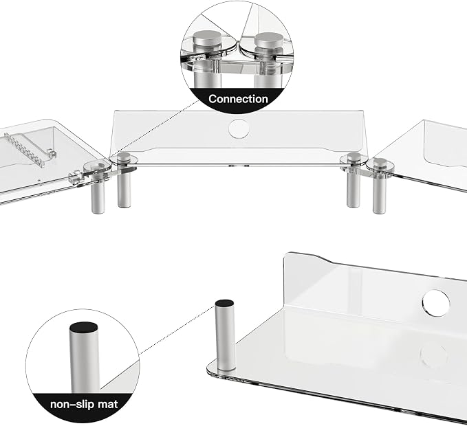 Clear Acrylic Dual Monitor Stand Riser,Laptop Riser Adjustable to 8 Angles | Double Computer monitor riser for desk for 2 Monitors,Desktop organizer Stand for Laptop,PC,Printer,TV，Cute Desk Accessories - Image 5