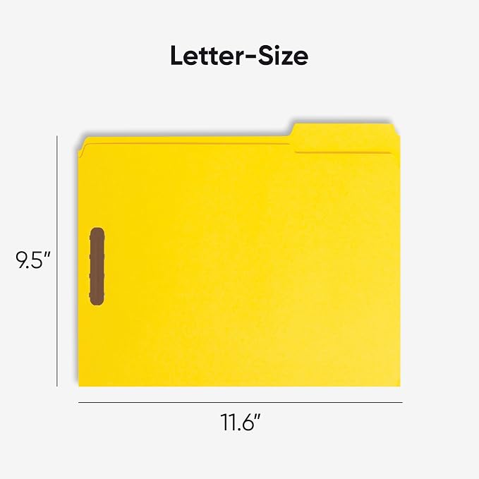 Smead Fastener File Folders, 50 Count, Yellow, Reinforced 1/3-Cut Tabs, 2 Fasteners, Letter Size (12940) (Pack of 5) - Image 2