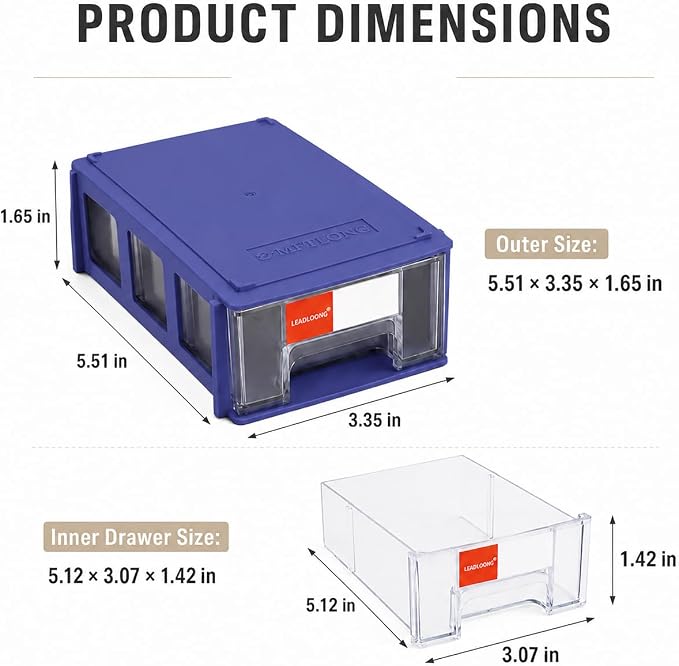 16pc Stackable Plastic Storage Drawers Mini Desk Organizer Blue | Versatile mini desktop storage box 5.5x3.4x1.6", perfect for garage, home, school and office craft organization. - Image 3