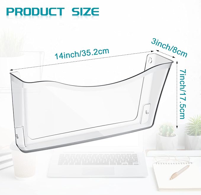 Colarr 6 Pack Expandable Pocket Wall File Holder Plastic Hanging Wall Organizer Space Saving Wallmount File Holder for Office Mail Letter Magazine(Clear) - Image 2