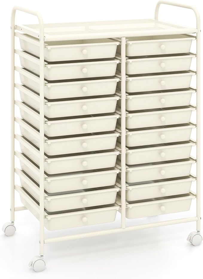 GOFLAME 20-Drawer Rolling Storage Cart, Multifunctional Art Craft Organizer, Mobile Utility Storage with Removable Drawers & Lockable Wheels, Craft Cart for Home Office, White by GOFLAME