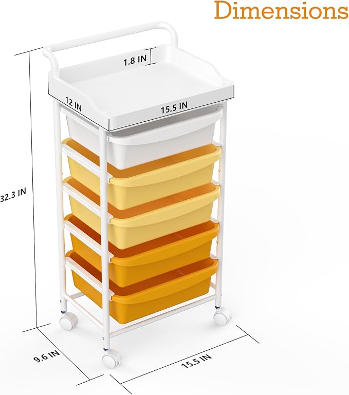 5 Drawers Plastic Rolling Storage Cart with Wheels, Teacher Supply | Orange, 32 inch, Skinny, Craft Art Organizer, Utility Cart, Home Office Bedroom Dorm Classroom Supply - Image 3