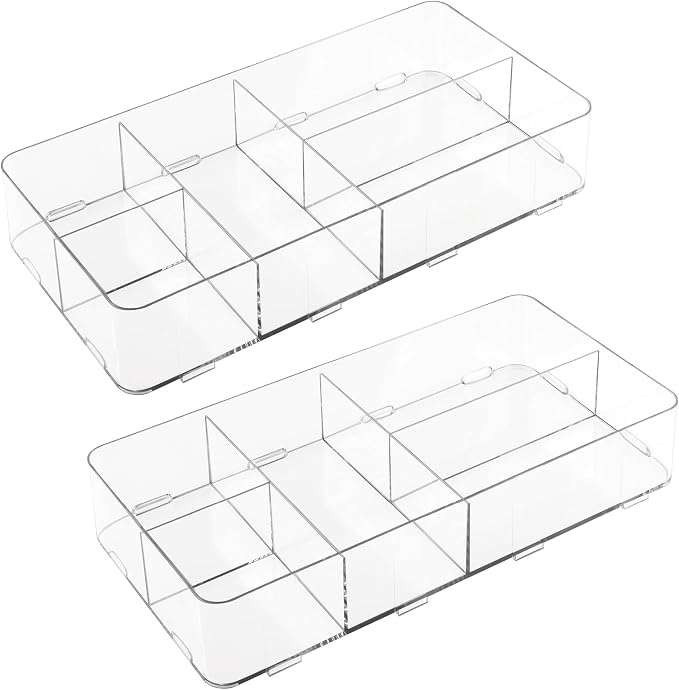 iDesign Interlocking 5-Section Drawer Organizer, Set of 2, Clear | For Kitchen, For Bathroom, For Desk - Image 7